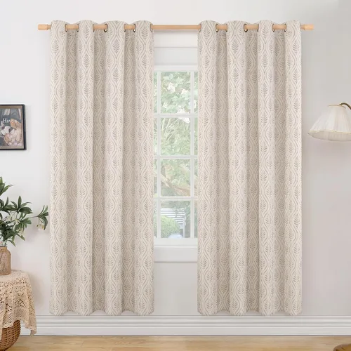 Vista 11 de BGment - Cortinas francesas de campo amarillas mostaza de 63 pulgadas de largo para dormitorio, patrón botánico de jacquard de hojas, estilo rústico
