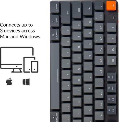 Vista 2 de Keychron K1 SE, 87 teclas ultra delgado inalámbrico BluetoothUSB con cable teclado mecánico con retroiluminación LED blanca, interruptor marrón