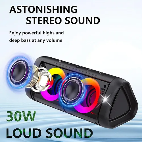Vista 9 de DONOW Altavoz Bluetooth portátil 30W sonido estéreo, aumento de graves Negro