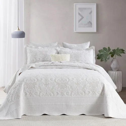 Vista 12 de Juego de cubrecama extra grande de 100% algodón de tamaño king, 120"x120", con fundas de almohada, juego de ropa de cama bordada ligera de 3 piezas