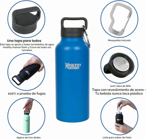 Vista 5 de Botella de agua saludable y humana, sin BPA, para deportes, viajes, de acero inoxidable, aislada