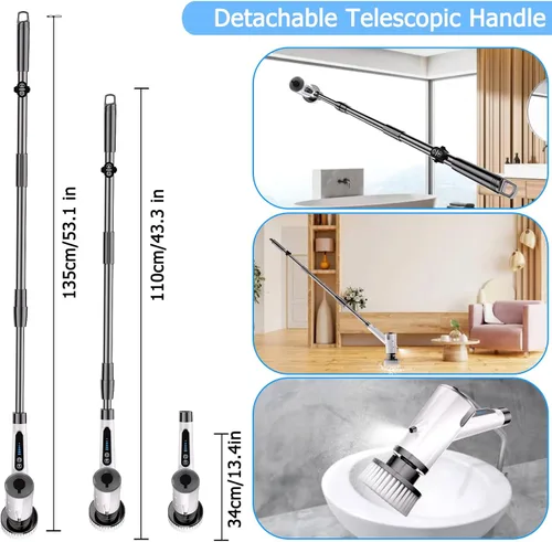 Vista 6 de Limpiador eléctrico giratorio con pulverizador de agua, limpiador eléctrico mejorado para bañera y azulejos con control remoto IPX7 resistente al