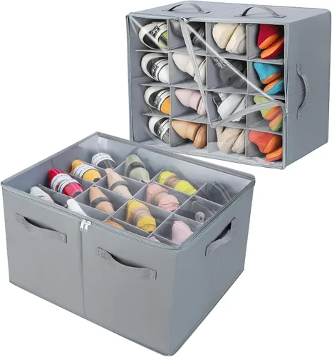 Vista 19 de TOPIA HOME Organizador de zapatos para armario, caja de zapatos plegable con divisores ajustables y cubierta transparente, organizador