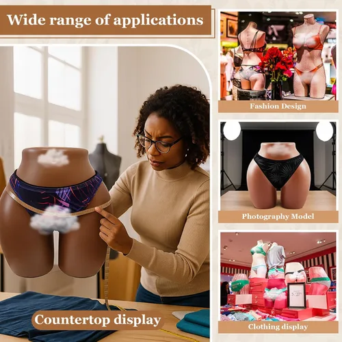 Vista 6 de Briwooody maniquí brasileño curvo de cadera BBL de cuerpo medio afroamericano femenino para exhibición de ropa interior de panty (marrón oscuro)
