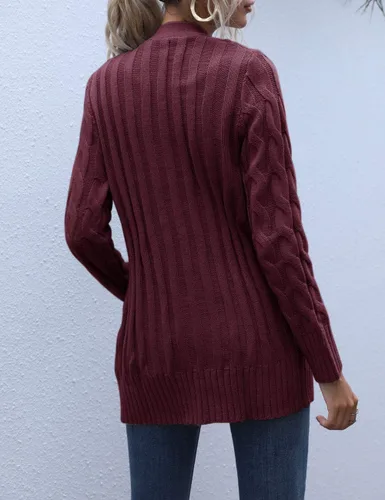 Vista 4 de MEROKEETY - Suéter de punto trenzado y manga larga para mujer, estilo cárdigan abierto al frente, con botones, para otoño, ropa de exterior holgada