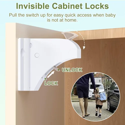 Vista 5 de AOSITE - Cerraduras magnéticas de seguridad para niños, paquete de 4 cerraduras magnéticas para cajones de cocina con adhesivo, sin taladrar ni