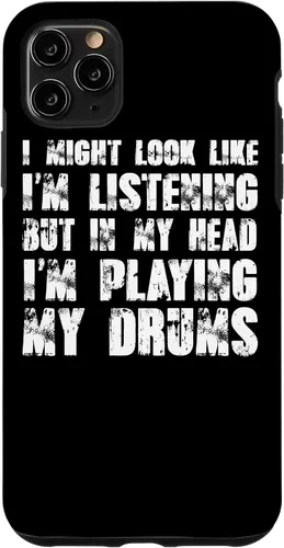Vista 13 de iPhone 12/12 Pro Might Look Like I'm Listening Playing Drums - Estuche divertido para batería