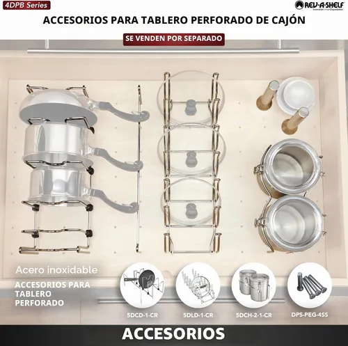 Vista 7 de Rev-A-Shelf sistema de tabla de 9 taquetes para cajón de madera, de 24 x 21 pulgadas