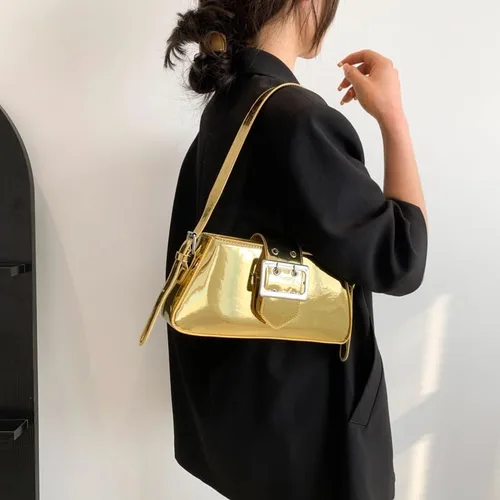 Vista 3 de Monederos metálicos para mujer, bolso de noche, bolso plateado, Y2K, brillante hobo cruzado, bolso de hombro, bolso de mano
