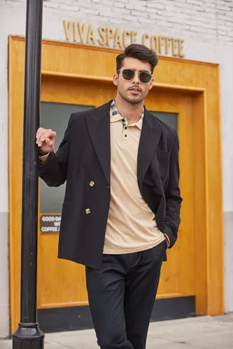 Vista 3 de Polera polo clásica Coofandy de hombre, con manga corta y cuello plisado