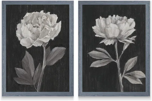 Vista 17 de Renditions Gallery- Lienzo enmarcado con flores blancas y negras Flores blancas y negras 1 juego/marco negro