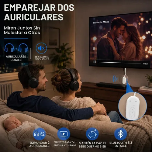 Vista 4 de Adaptador Bluetooth de avión para auriculares, transmisor de audio Bluetooth para AirPods o auriculares inalámbricos, transmisor receptor 2 en 1