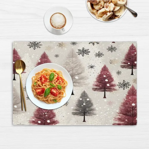 Vista 6 de Juego de 4 manteles individuales de decoración moderna para árbol de Navidad, lavables, impermeables, para decoración de mesa de comedor, 18 x 12