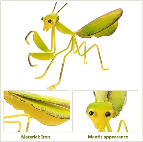 Vista 5 de Estatua de pared de mantis rezante de metal: 3 piezas de mantis de metal para jardín, patio, decoración de arte, figura de animal de insecto