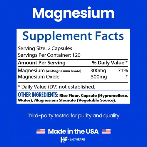 Vista 3 de HealthFare Magnesio 500mg 240 cápsulas veganas Suplemento mineral esencial extra fuerte Fórmula de alta absorción Sin OMG, sin gluten