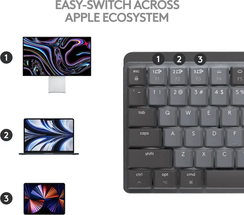 Vista 6 de Logitech MX Mechanical Mini - Teclado inalámbrico iluminado para Mac, interruptores de rendimiento de bajo perfil, teclas táctiles silenciosas, Gris