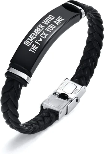 Vista 21 de Pulsera de cuero para hombre, regalo de sobriedad para hombre: cita inspiradora/versículo bíblico grabado, pulsera trenzada negra para hombre