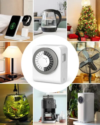 Vista 7 de BN-LINK Temporizador de salida con 2 enchufes con conexión a tierra, temporizador de luz mecánico para enchufe eléctrico interior, 24 horas, 3