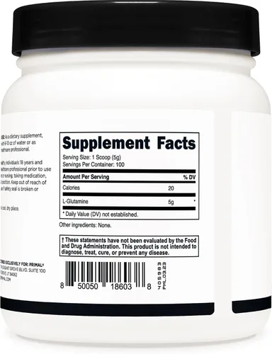 Vista 4 de Primal L-Glutamina en polvo (17.64 oz, 100 porciones) Aminoácido de glutamina puro sin sabor para apoyo y rendimiento deportivo y entrenamiento