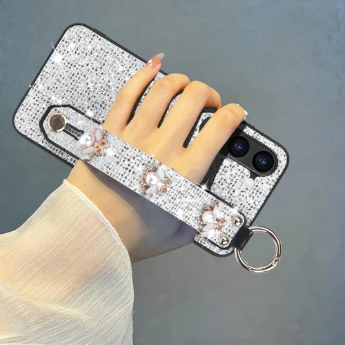 Vista 6 de Guppy Compatible con Samsung Galaxy S23 Bling Stand Case, Luxury Sparkle Bling Funda protectora con soporte y correa de mano, correa de muñeca