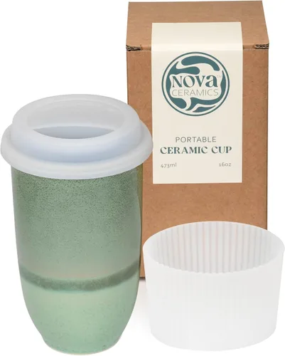 Vista 16 de NOVA CERAMICS Taza de viaje – Taza de viaje de cerámica con tapa – Taza de café de viaje única para llevar – Vaso de café apto para microondas