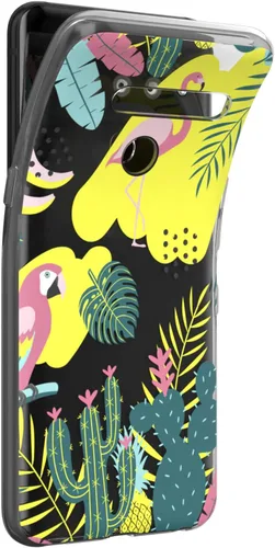 Vista 2 de Mertak Clear Phone Case Compatible with LG Stylo 6 5 4 K61 K51S K41S K30 K20 Q70 Q60 Slim Lightweight Design Cover Tropical Abstract Girls Flamingo