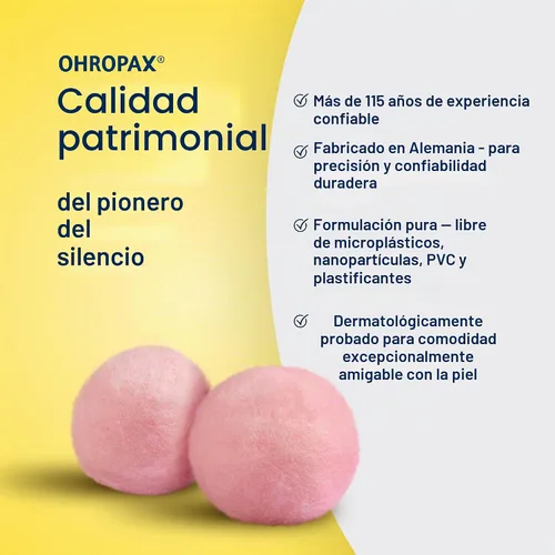 Vista 5 de Ohropax - Tapones reutilizables de cera y algodón (12 tapones en total), tapones para los oídos para dormir con cancelación de ruido, natación