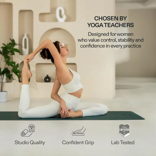 Vista 5 de Esterilla de yoga premium – Agarre de poliuretano antideslizante activado por el sudor I Base de goma natural I 0.157 in para yoga, pilates