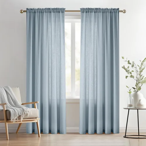 Vista 30 de Melodieux Cortinas de Niveles Semitraslúcidas Negras de 24 Pulgadas de Largo para Cocina, Cafetería, Dormitorio, Ventanas Pequeñas, Aspecto de Lino
