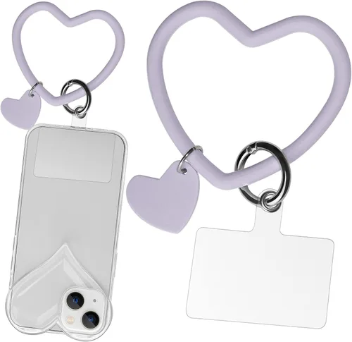 Vista 12 de Correa de silicona con forma de corazón para teléfono, correa de muñeca para teléfono celular con soporte para llaves, universal compatible