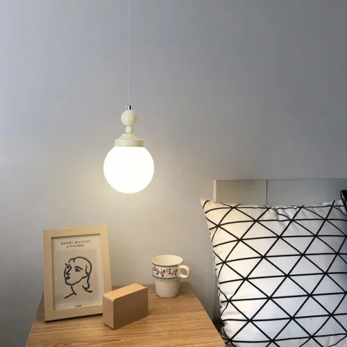 Vista 5 de Lámpara colgante de cristal con forma de globo crema, iluminación moderna para isla de cocina, 1 luz, mini lámpara colgante E27/E26, enchufe