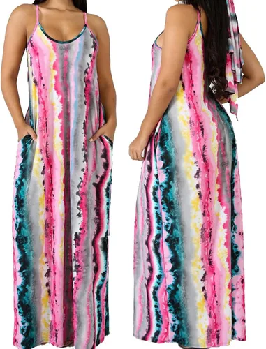 Vista 6 de Women's Maxi Dresses Summer Colorful Casual Floral Sleeveless Plus Size Long Sundresses