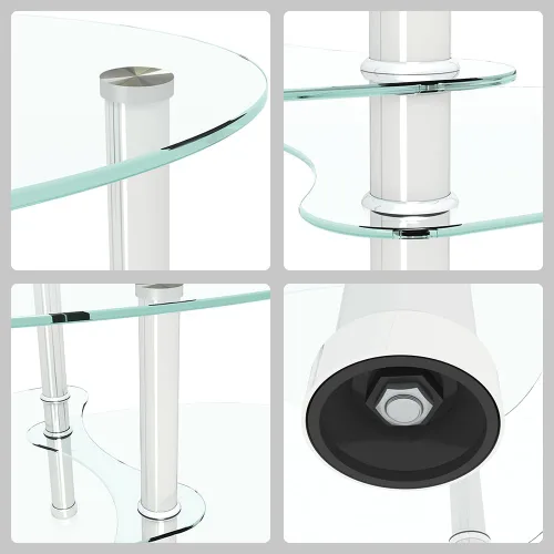 Vista 6 de Mesa auxiliar ovalada con almacenamiento, moderna mesa de cristal de 3 capas para sala de estar, transparente y transparente