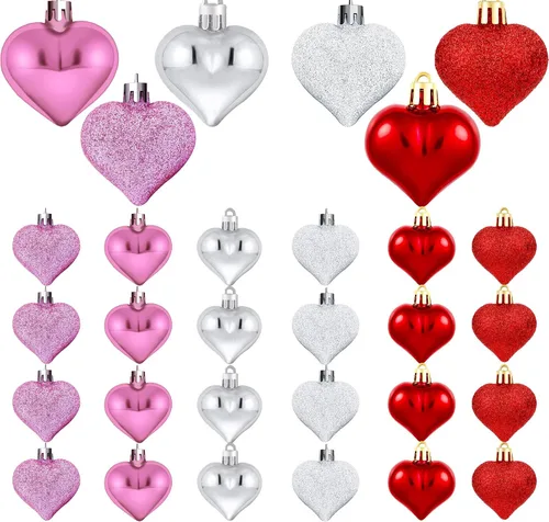 Vista 9 de Emopeak 24 adornos en forma de corazón de San Valentín, adornos románticos para el día de San Valentín, 3 estilos (brillante, brillantina), 3