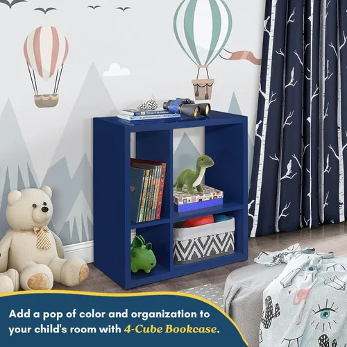 Vista 3 de Kings Brand Furniture - Katelyn - Estantería abierta de 4 cubos, organizador de almacenamiento de juguetes para niños (azul)