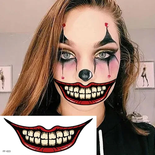Vista 3 de Pegatinas de tatuaje de boca de terror temporal de terror para Halloween, accesorios de maquillaje, accesorios para disfraz, kit de cara