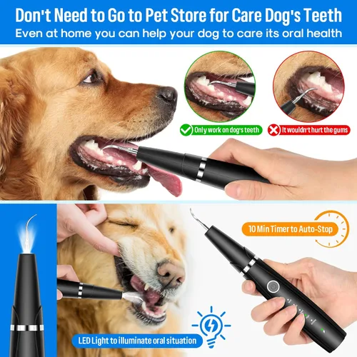 Vista 4 de Kit de limpieza ultrasónica de dientes de perro para limpieza de dientes de mascotas, removedor de placa de perro para dientes, 5 modos