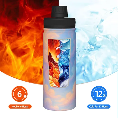 Vista 6 de Colorful Clouds Printed Insulated Water Bottle, 18oz Stainless Steel Funny Travel Mug, Leakproof Hot & Cold for Sports, Gym, Hiking