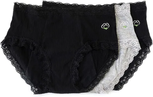 Vista 7 de Paquete de 3 bragas menstruales de algodón, bragas ligeras para incontinencia, bragas absorbentes (mediano)