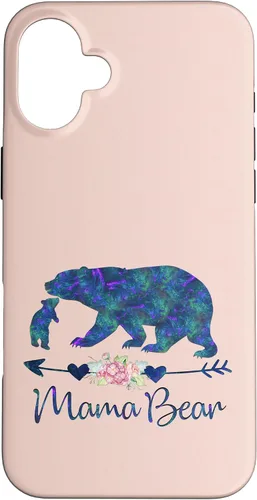 Vista 23 de Teal Blue Purple Floral Mama Bear and One Cub Light Pink Case for iPhone 17