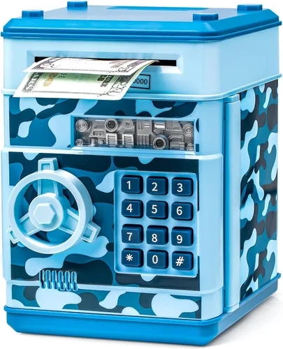 Vista 13 de Alcancía de diseño de cajero automático para niños y niñas, Vcertcpl - Mini alcancía con contraseña para monedas y dinero, con ranura automática