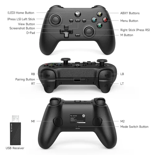 Vista 9 de AceGamer Pluto 2.4G Wireless Bluetooth Controller for PCSwitchSwitch 2iOSAndroidSteam,TMR Joysticks,Hall Effect Triggers,4-Motors Vibration,1000Hz