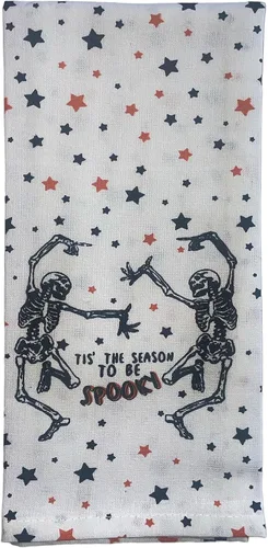 Vista 7 de Juego de 6, toallas de cocina 100% algodón para Halloween, casa encantada, Heebies Jeebies, Something Wicked This Way Comes Size: 15 "x 25".