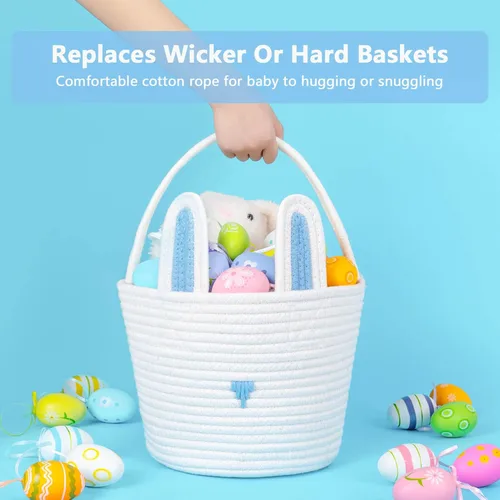 Vista 2 de CubesLand Cesta de Pascua para niños y niñas, cesta de conejo de Pascua con orejas de conejo, cesta de caza de huevos de Pascua, cestas de Pascua