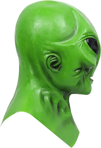 Vista 2 de vickkt Máscara de alienígena, máscara de disfraz de alienígena para adultos y niños, máscara facial realista de alienígena verde, disfraces