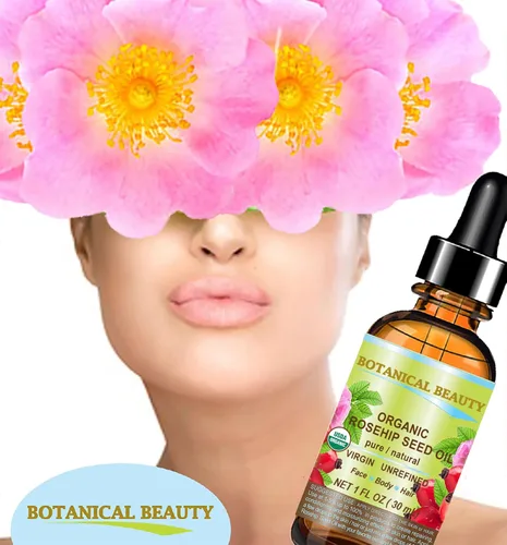 Vista 6 de Botanical Beauty Aceite de semilla de rosa orgánico 100% puro, natural, virgen, sin refinar, aceite portador prensado en frío para cara, piel