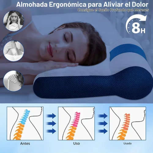 Vista 3 de Almohada ergonómica, almohada cervical para aliviar la tensión del cuello, almohada cervical para dormir, almohada cervical de apoyo cervical