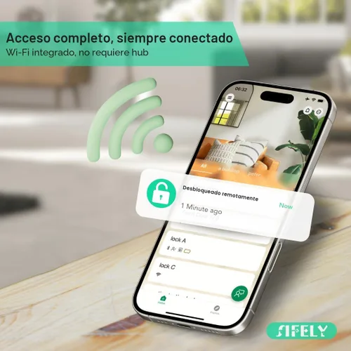 Vista 3 de Cerradura de puerta inteligente con huella digital WiFi integrada con mango y teclado, acceso remoto y bloqueo automático, entrada sin llave