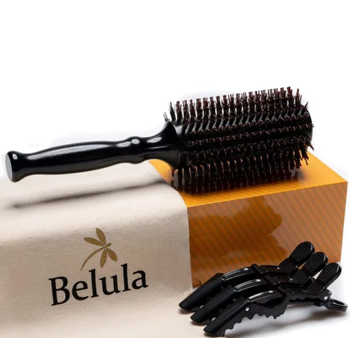 Vista 10 de Belula Cepillo redondo de cerdas de jabalí para secar con secado. Cepillo redondo para el pelo con barril de madera pequeño de 2 pulgadas. Cepillo