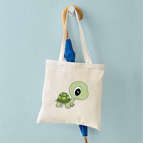 Vista 4 de CafePress Bolso de mano de tortuga para bebé, bolsa de lona natural, bolsa de compras reutilizable